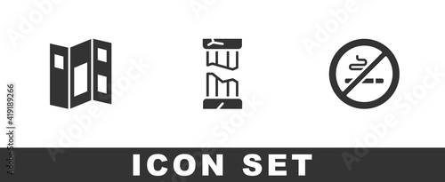 Set Museum guide brochure, Broken ancient column and No Smoking icon. Vector.