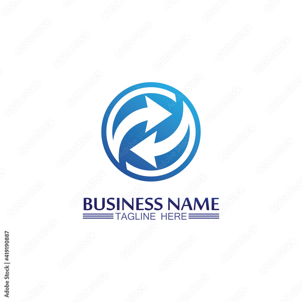 Arrow logo  design vector for music, media, play, digital audio and speed, finance, business template logo