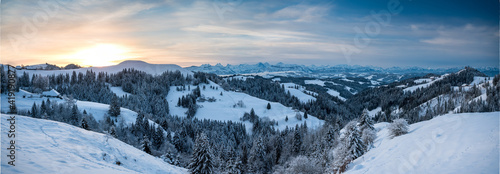 view from Lüderenalp over the hills of Emmental on beautiful winter morning in winter © schame87