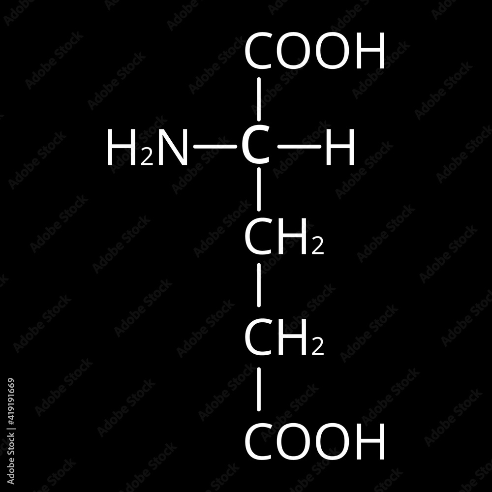Glutamic acid is an amino acid. Chemical molecular formula glutamic acid amino acid. Vector illustration on isolated background Glutamic acid is an amino acid. Chemical molecular formula glutamic acid amino acid. Vector illustration on isolated background
