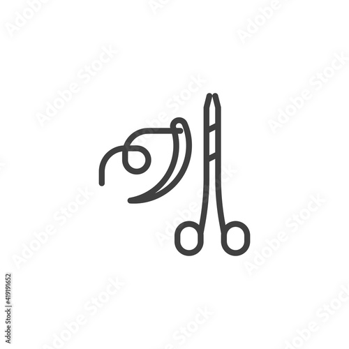 Surgical needle holder line icon. linear style sign for mobile concept and web design. Medical surgical tool outline vector icon. Symbol, logo illustration. Vector graphics
