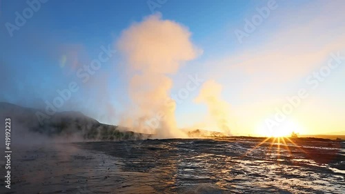 Wallpaper Mural Amazing footage of Strokkur geyser in morning. Location place Geyser Park, Haukadalur valley, Iceland. Torontodigital.ca