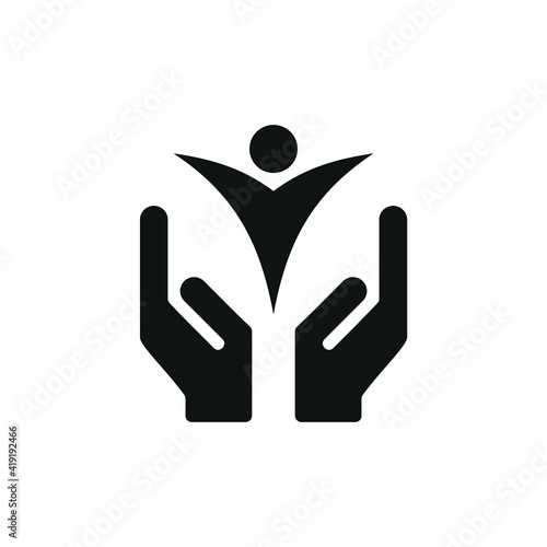 Hands and person icon design. Save the orphan symbol. Children adoption illustration