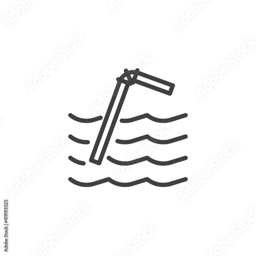 Plastic straw pollution line icon. linear style sign for mobile concept and web design. Plastic straw floating in sea outline vector icon. Symbol  logo illustration. Vector graphics