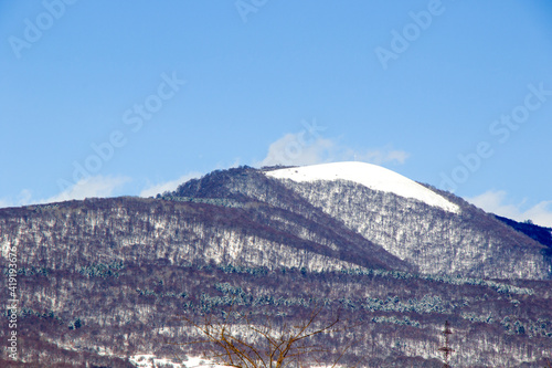 Winter landscape and view, sunlight and snow in the mountain