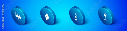 Set Isometric Gondola, Bottle of wine, Wine glass and Pope hat icon. Vector.