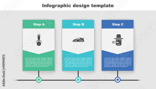 Set Pizza knife, Sport racing car and Pinocchio. Business infographic template. Vector.