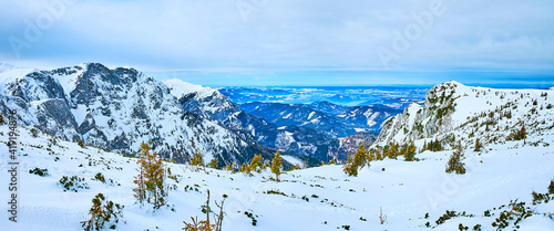 Panorama from the Alberfeldkogel mount, Salzkammergut, Austria photo