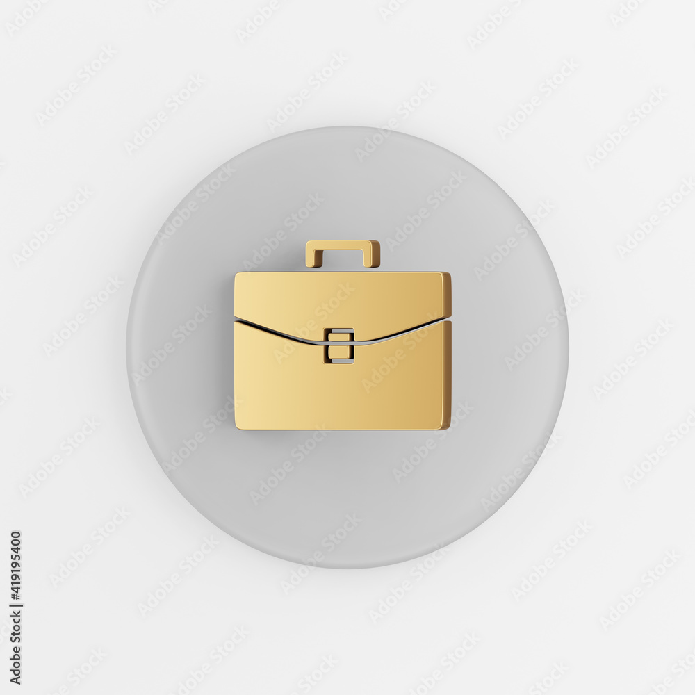 Golden business briefcase icon. 3d rendering gray round key button, interface ui ux element. Golden business briefcase icon. 3d rendering gray round key button, interface ui ux element.