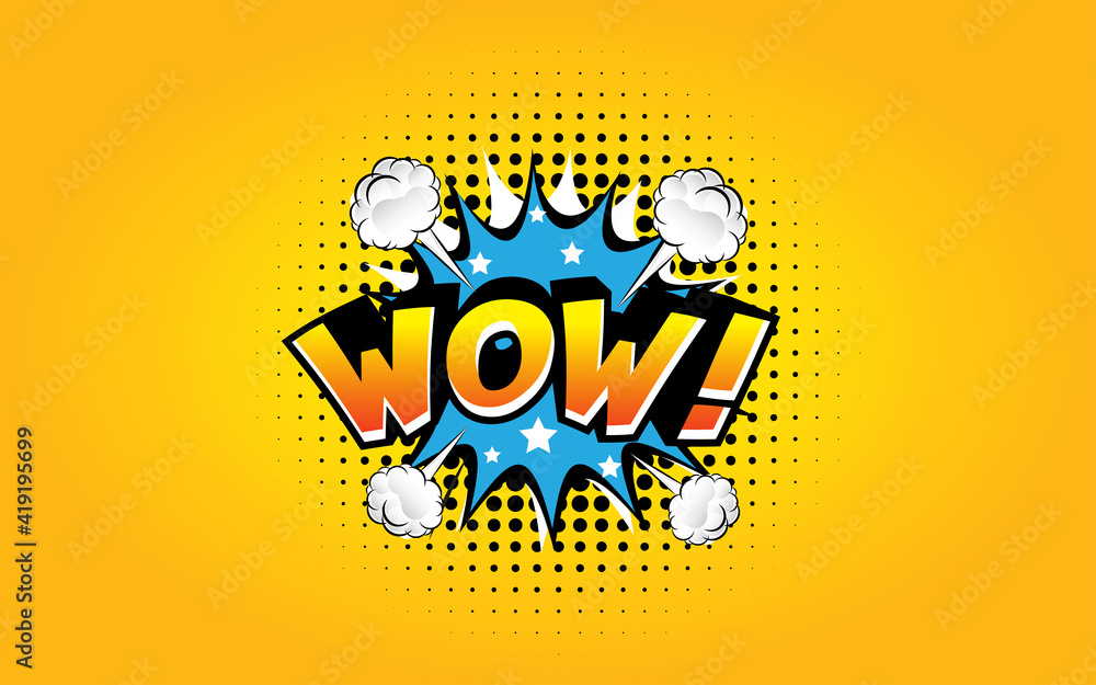 Illustration of the comic style of Woow wording template design Illustration of the comic style of Woow wording template design