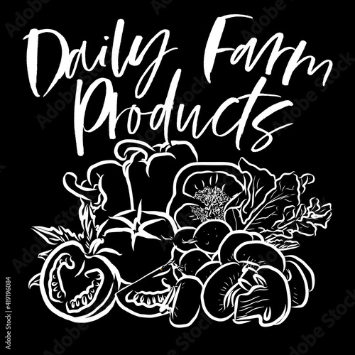 Daily Farm Products lettering on black