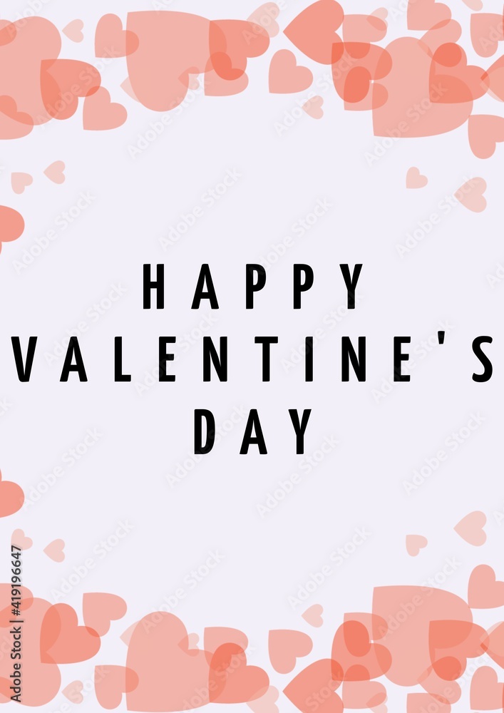 Happy valentine's day text with illustration of hearts on white background