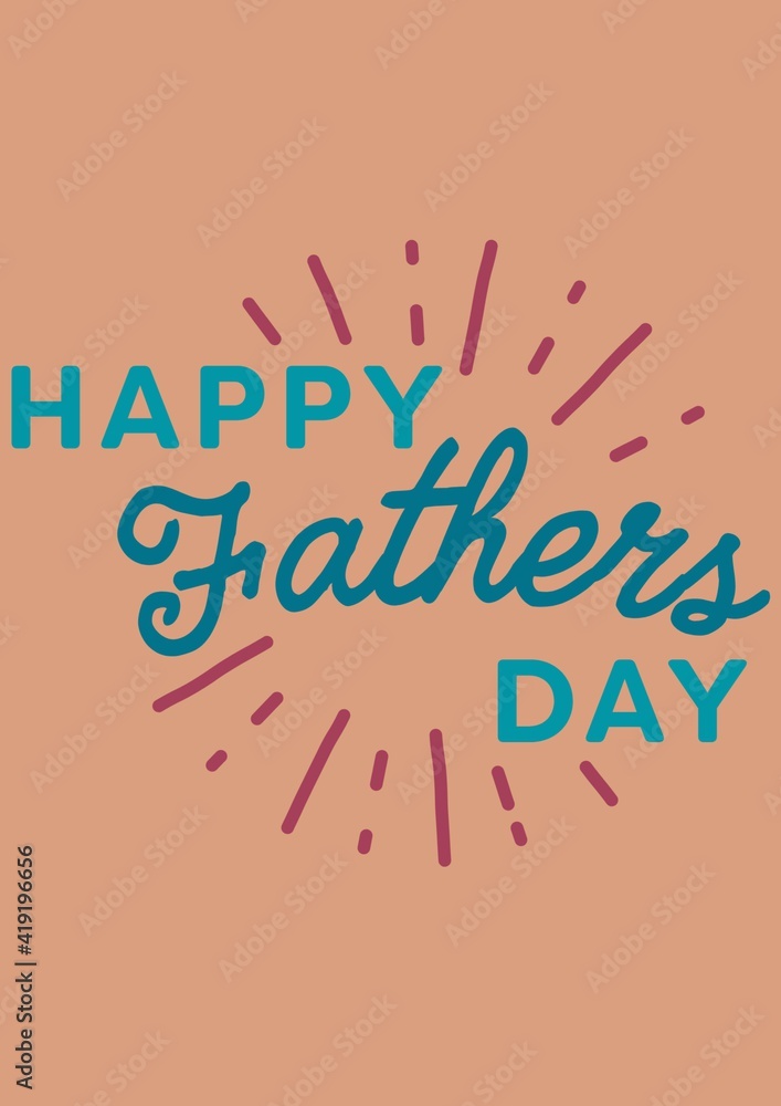 Happy father's day text with pink strokes on orange background