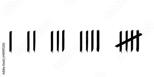 Tally marks 1 to 5 set. Clipart image isolated on white background