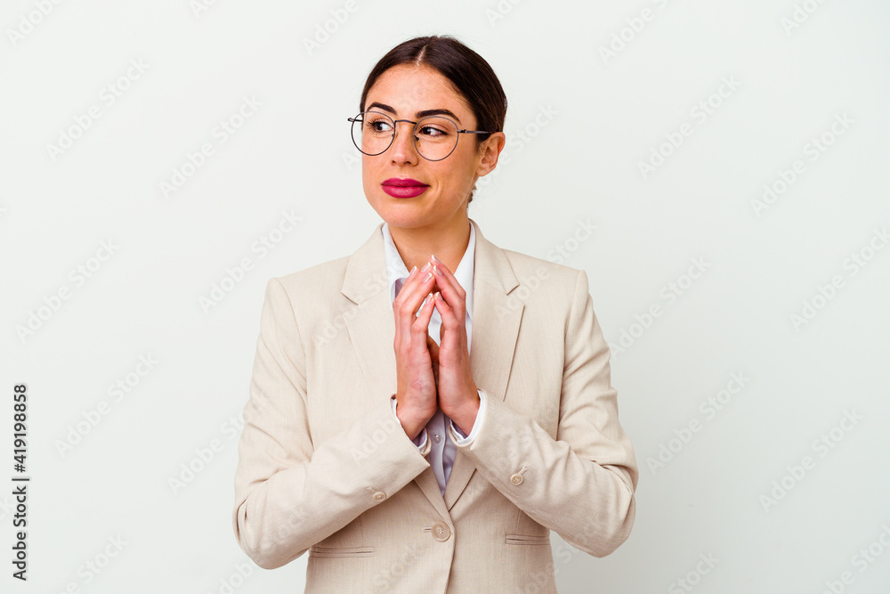 Young business caucasian woman isolated on white background Young business caucasian woman isolated on white background