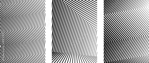 Design elements. Curved sharp corners many streak. Abstract vertical broken stripes on white background isolated. Creative band art. Vector illustration EPS 10. Black lines created using Blend Tool