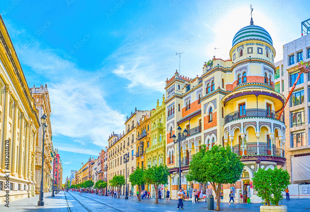 The amazing houses on Avenida de la Constitucion in Seville, Spain