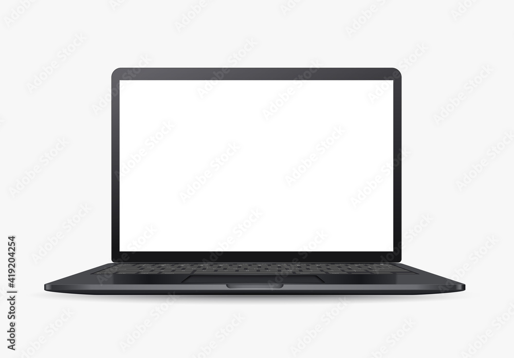 Modern back laptop with blank screen on white background Modern back laptop with blank screen on white background