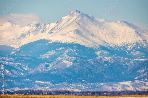 Snowy Mountain Ridge viewed from Rocky Mountain Arsenal National Wildlife Refuge, Colorado.