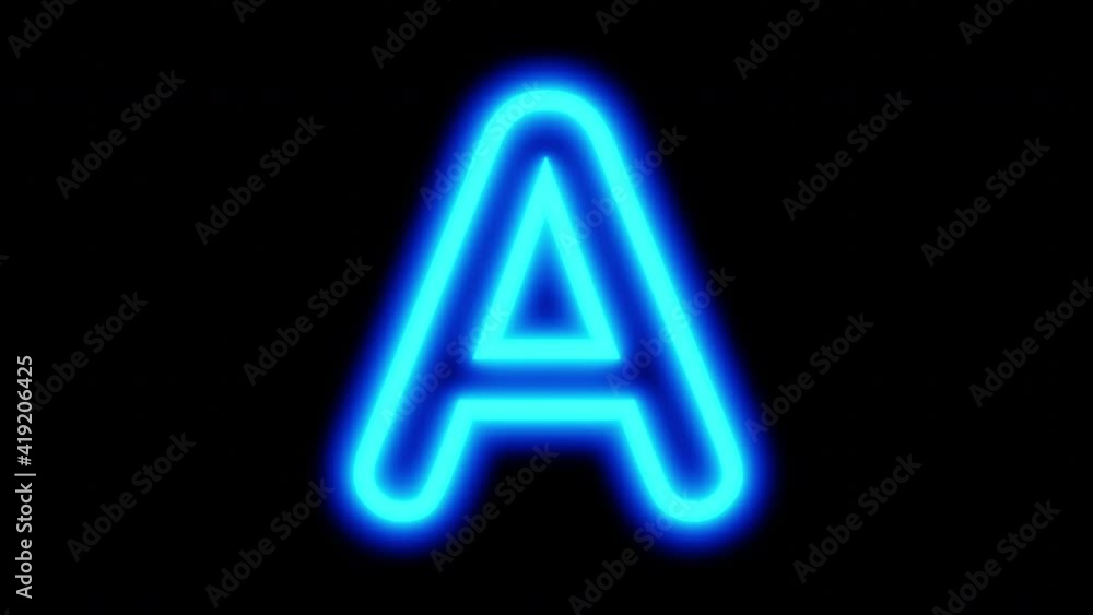 Animated blue neon letter A on a black background. Looped animation. 4K video. Animated blue neon letter A on a black background. Looped animation. 4K video.