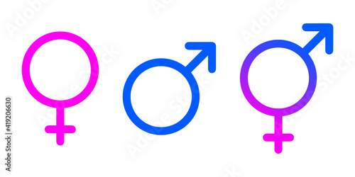 Set of colourful vector male, female and bigender symbols