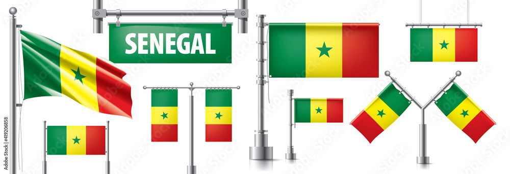 Vector set of the national flag of Senegal in various creative designs Vector set of the national flag of Senegal in various creative designs