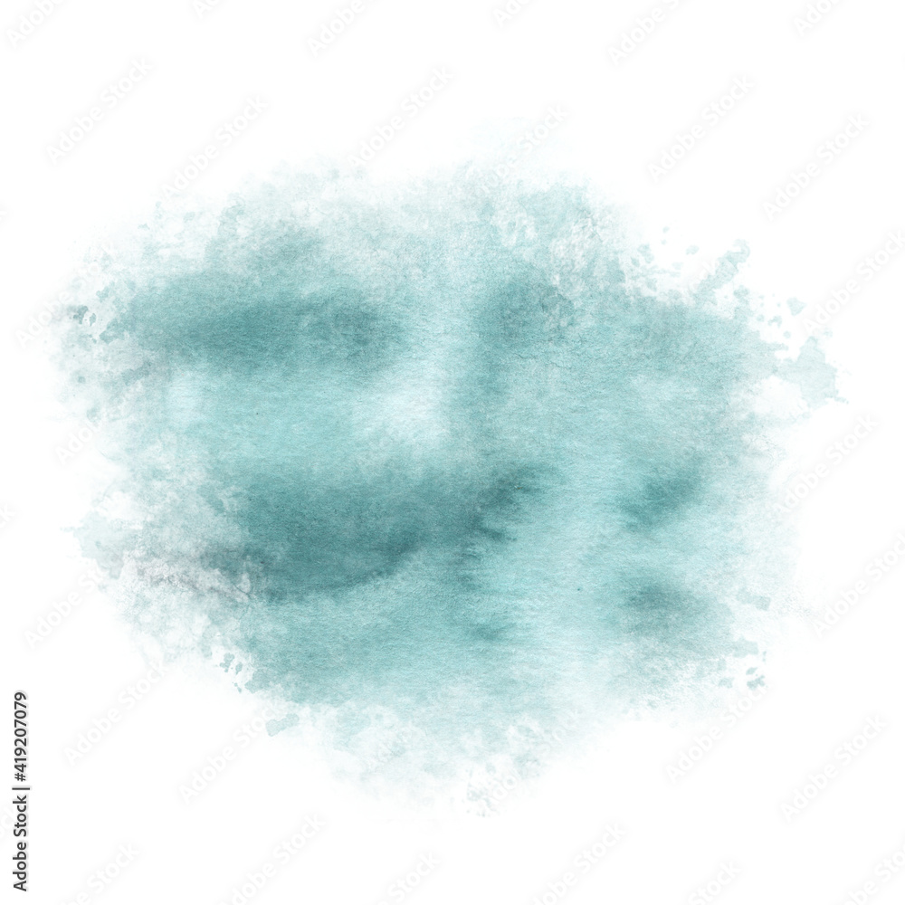 Watercolor light Turquoise paint stain isolated on a white background. Art abstract. Frame