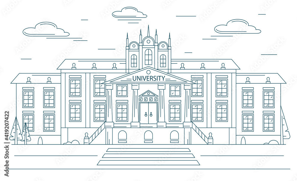 Obraz premium University Building Concept Contour Linear Style. Vector