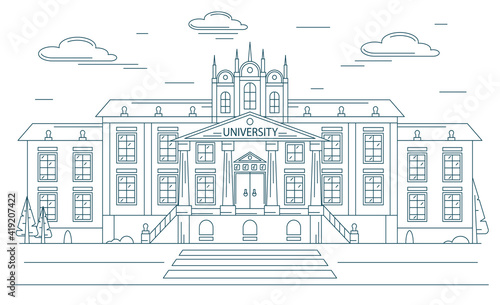 University Building Concept Contour Linear Style. Vector