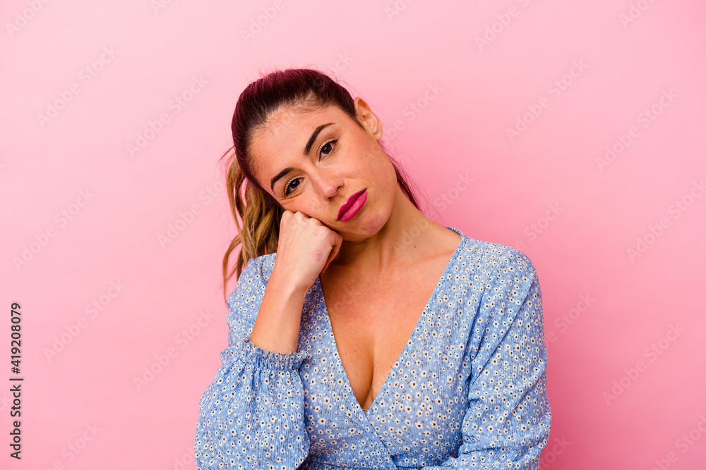 Young caucasian woman isolated on pink background Young caucasian woman isolated on pink background