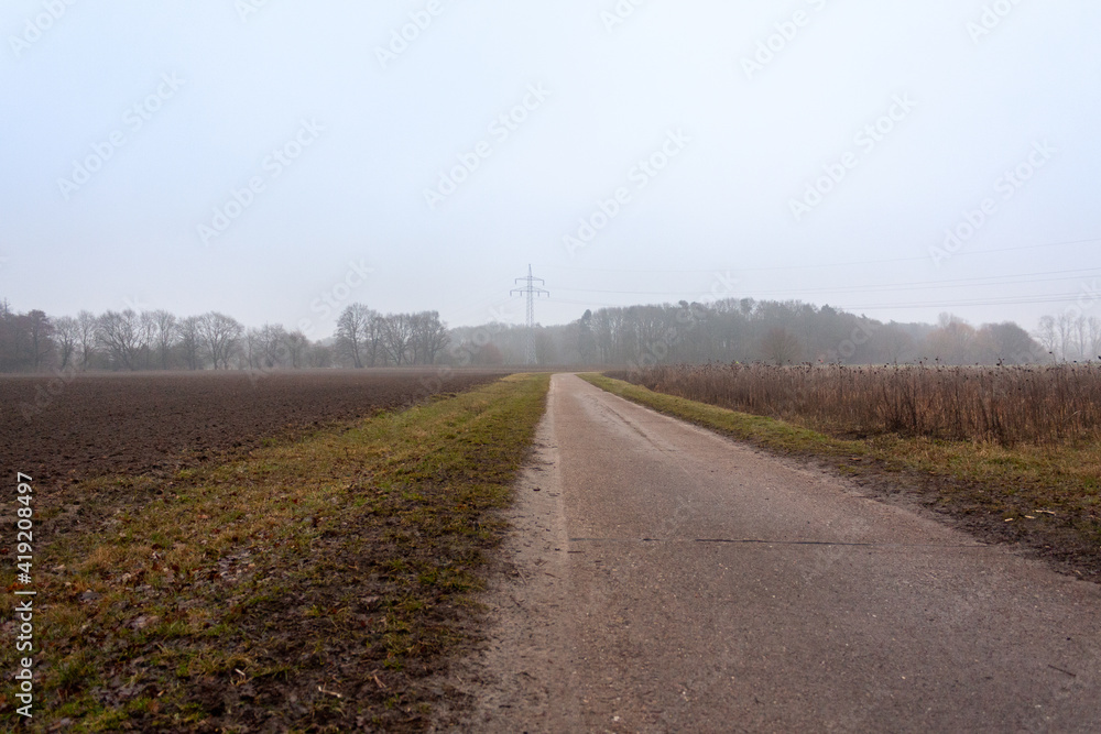 road in the fog in the countryside