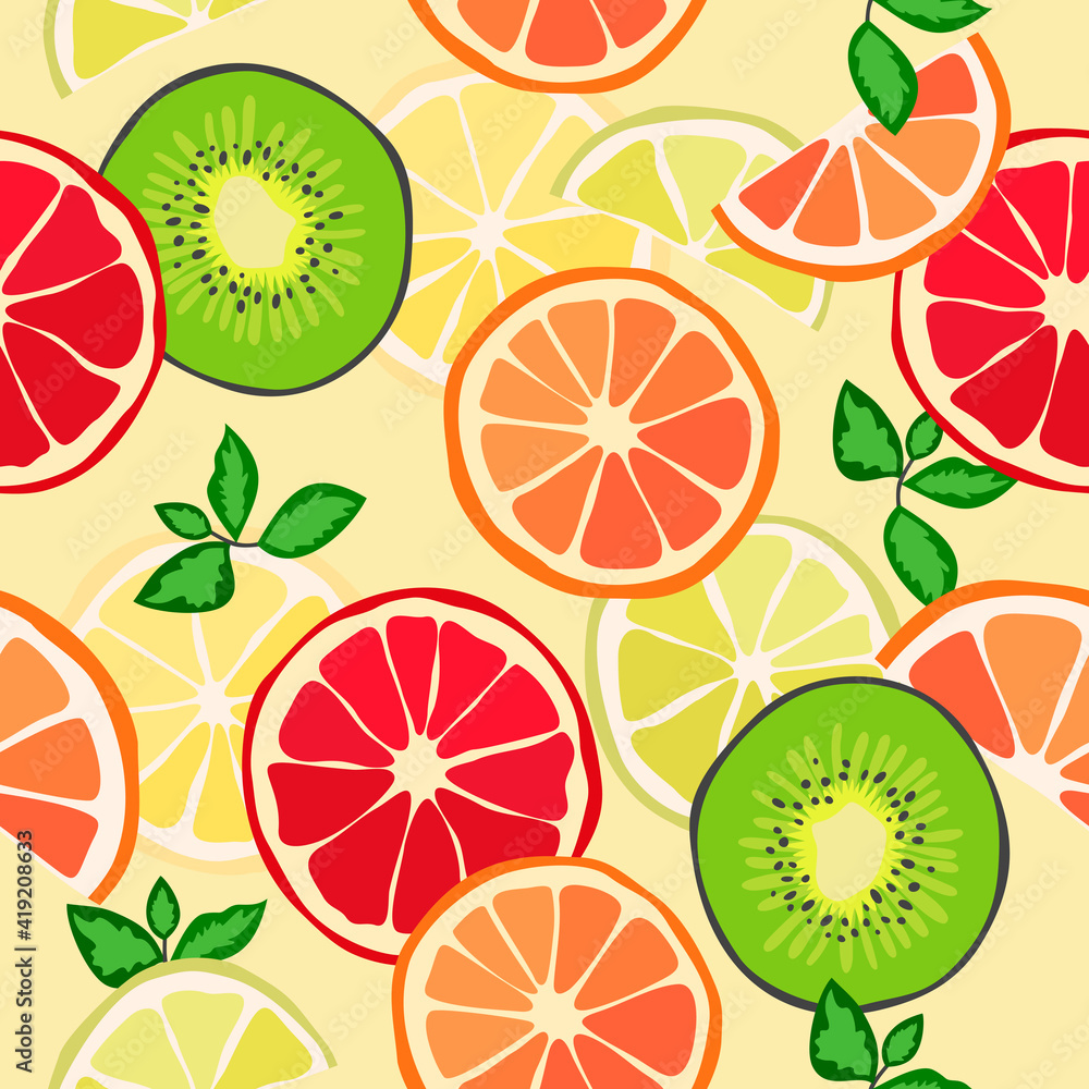 Seamless texture, tropical fruit, citrus. Vector background, pattern. Seamless texture, tropical fruit, citrus. Vector background, pattern.