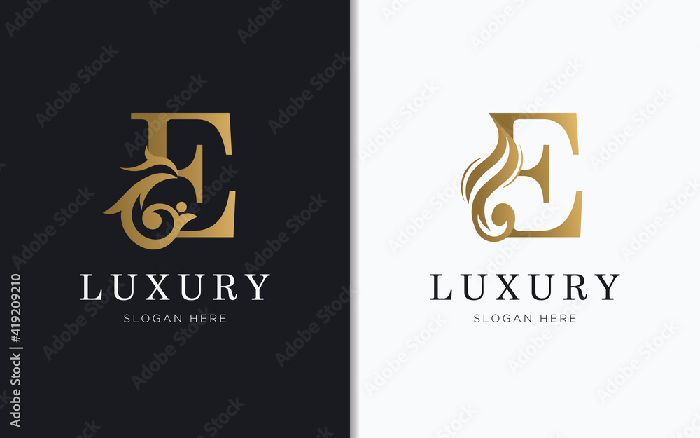 Luxury letter E with gold color logo template Luxury letter E with gold color logo template