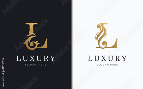 Luxury letter L with gold color logo template