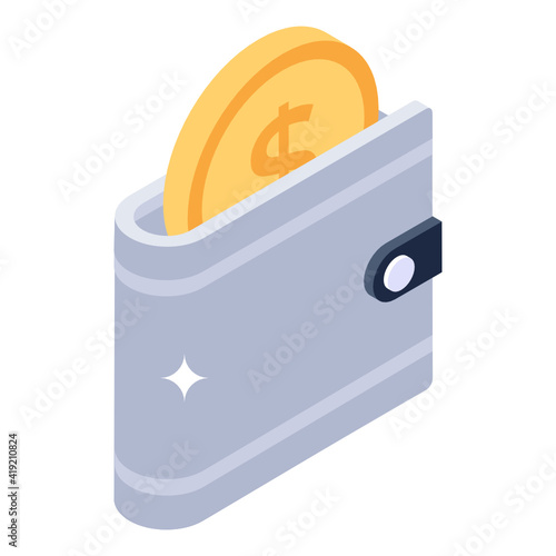 
Wallet in trendy editable isometric icon 

