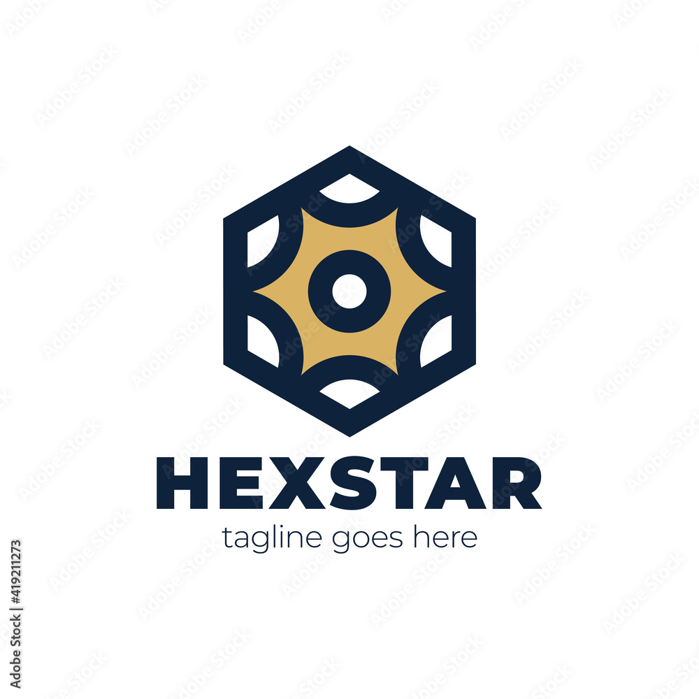 Hexa Star Logo. Vector hexa shape with star inside. Simple mechanic logo concept Hexa Star Logo. Vector hexa shape with star inside. Simple mechanic logo concept