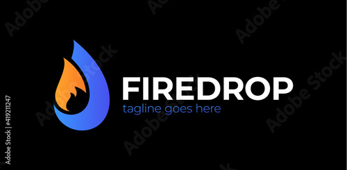 Vector business emblem Drop water flame icon. Flame and drop liquid fuel energy logotype concept