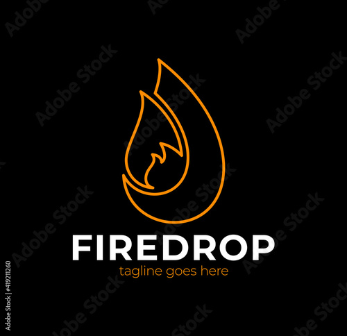 Vector business emblem Drop water flame icon. Flame and drop liquid fuel energy logotype concept