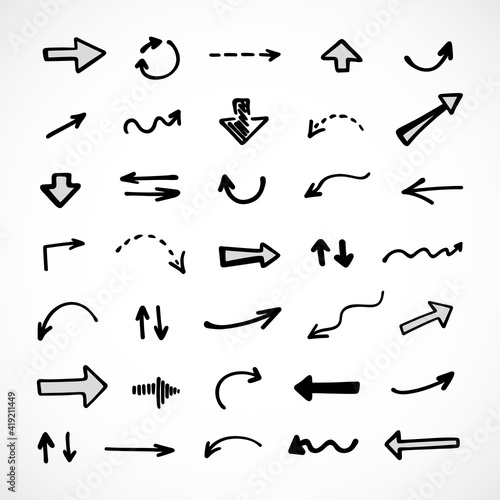 Vector set of hand-drawn arrows  elements for presentation