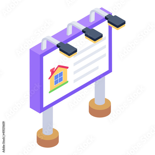 
Trendy isometric style icon of real estate board, editable vector 

