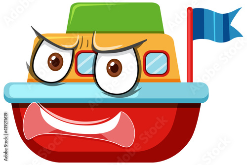 Boat toy cartoon character with facial expression