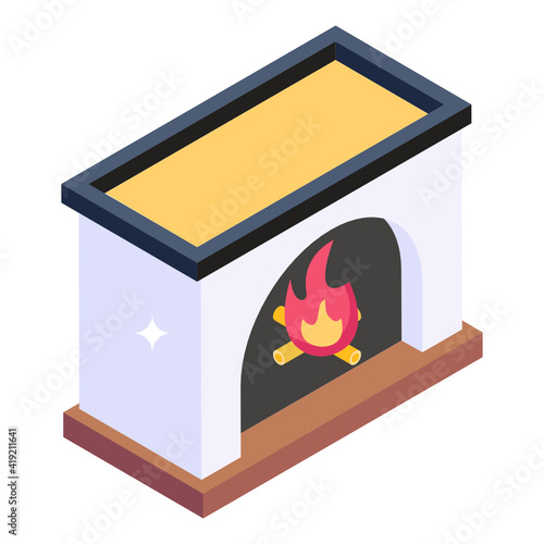 
Fireplace in isometric icon, trendy vector 

