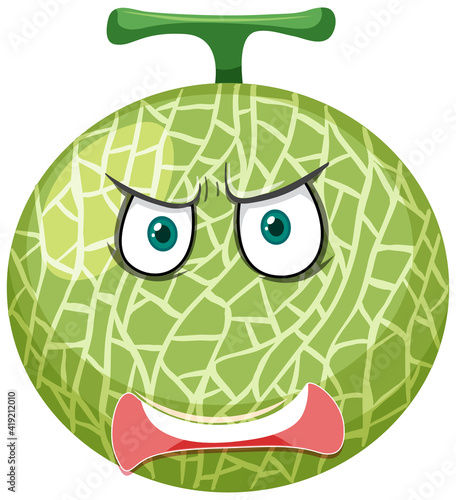 Melon cartoon character with angry face expression on white background
