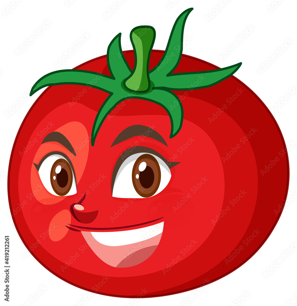 Tomato cartoon character with happy face expression on white background Tomato cartoon character with happy face expression on white background