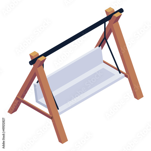 
Garden swing in trendy isometric style icon 

