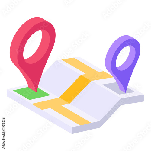 
Location map in isometric trendy icon, editable vector

