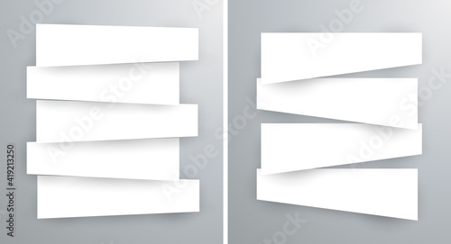 Set of blank stripe paper horisontal banners with realistic shadows. Element for advertising & promotional message isolated on white background. Vector illustration EPS 10 for your design and business