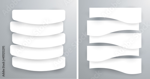 Set of blank stripe paper horisontal banners with realistic shadows. Element for advertising & promotional message isolated on white background. Vector illustration EPS 10 for your design and business