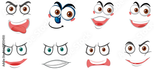Set of face expressions isolated on white background