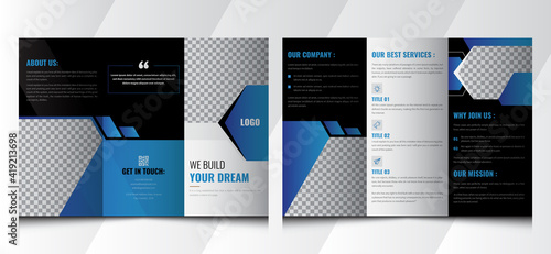Creative Construction Business Tri Fold brochure design. Construction, Real Estate, Builders Company Tri Fold Brochure, Leaflet, Poster.